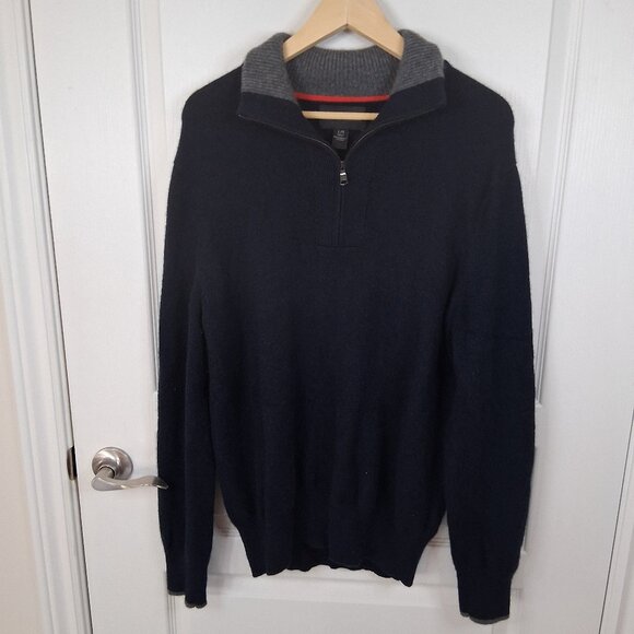 Banana Republic 1/4 Zip Sweater Men's Size Large Navy Blue 100% Cashmere Luxury - Picture 1 of 5